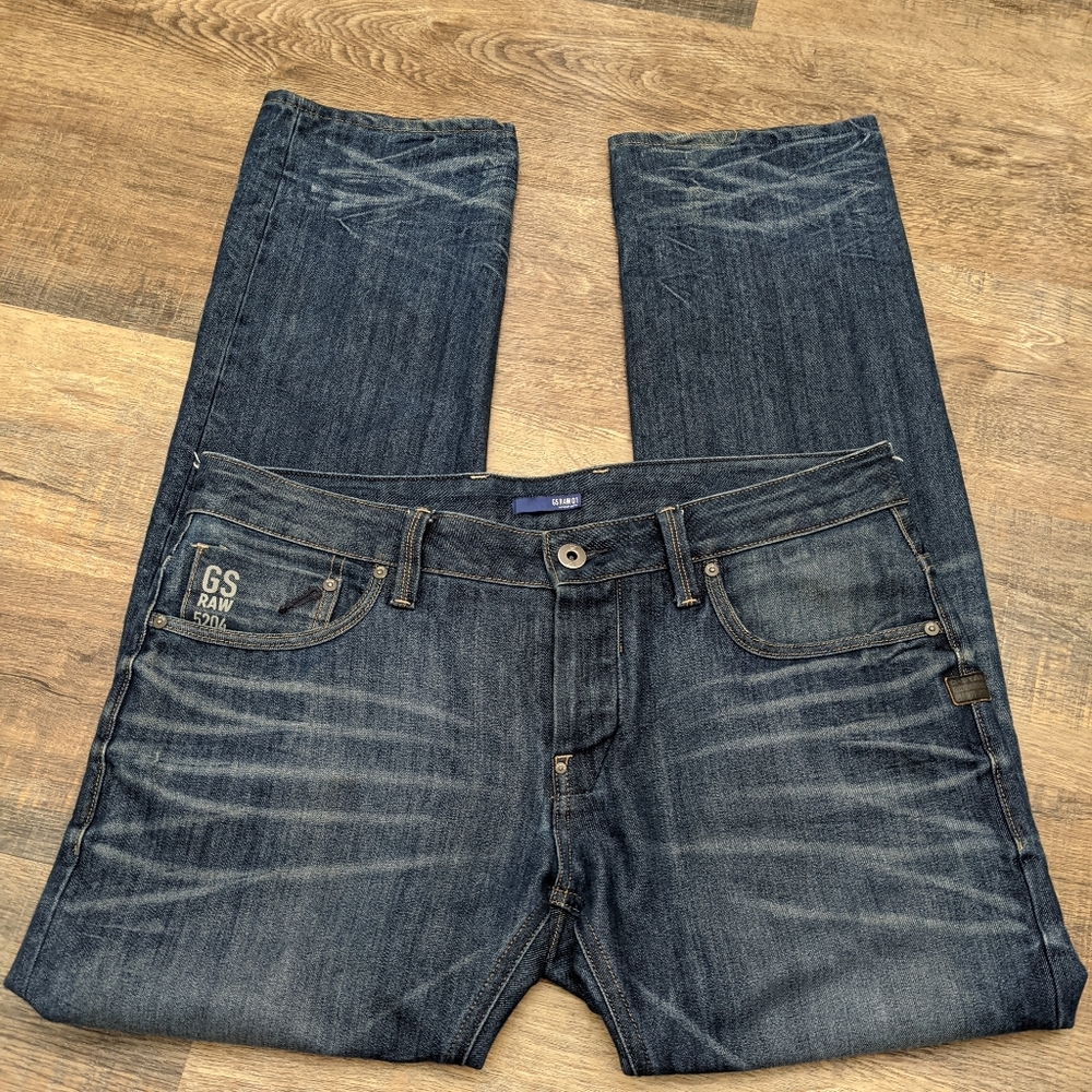 G-star raw denim blue jeans slim strait cut